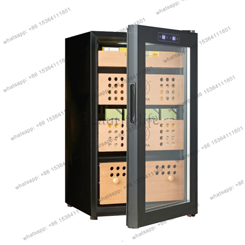 Hot constant temperature and moisturizing small cigar cabinet, household smart compressor single door solid wood cigar cabinet