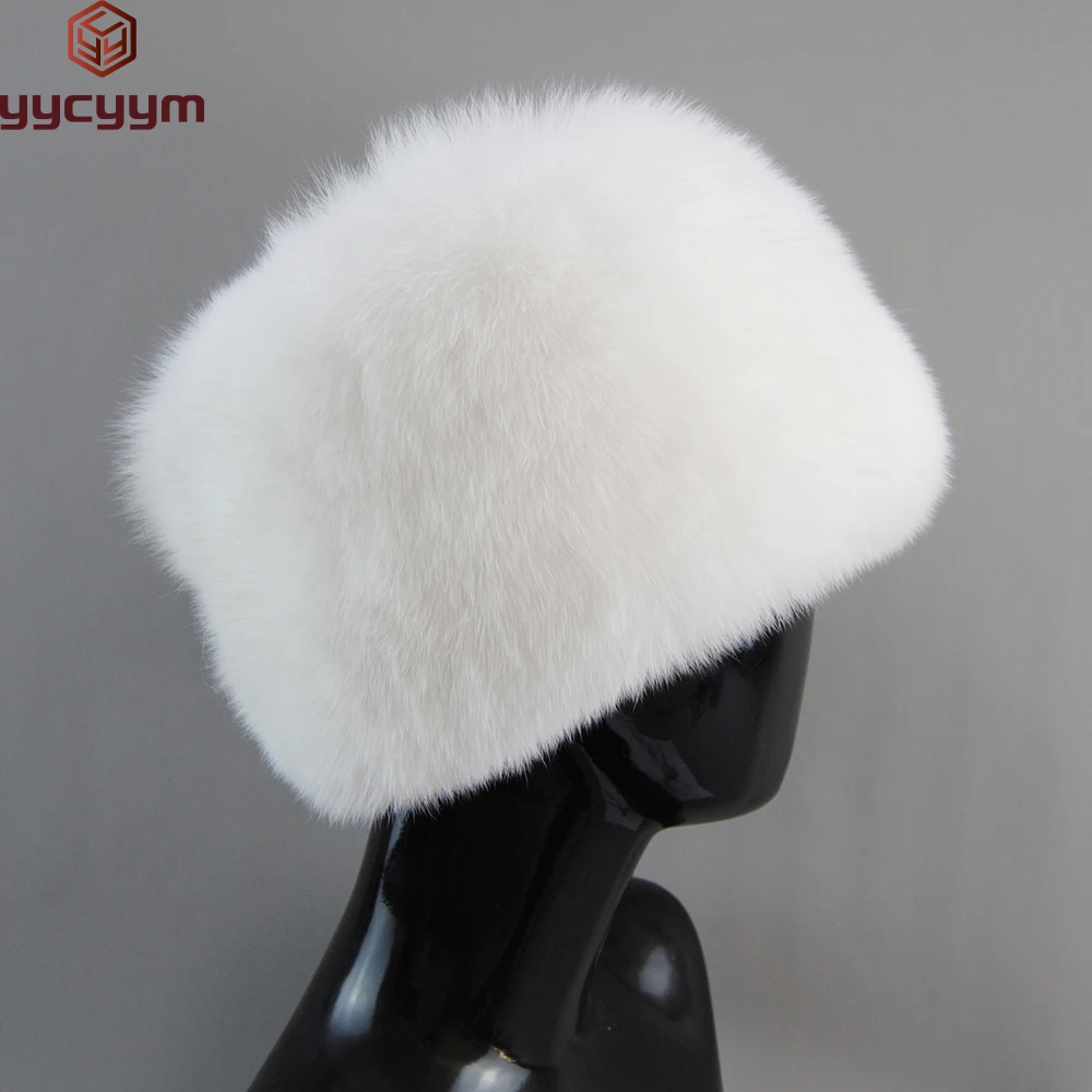 2024 Hot Sale Fashion Hat Winter Women's Winter Thick Warm Hat Real Fox Fur Hats Headgear Russian Girls Raccoon Fur Beanies Cap