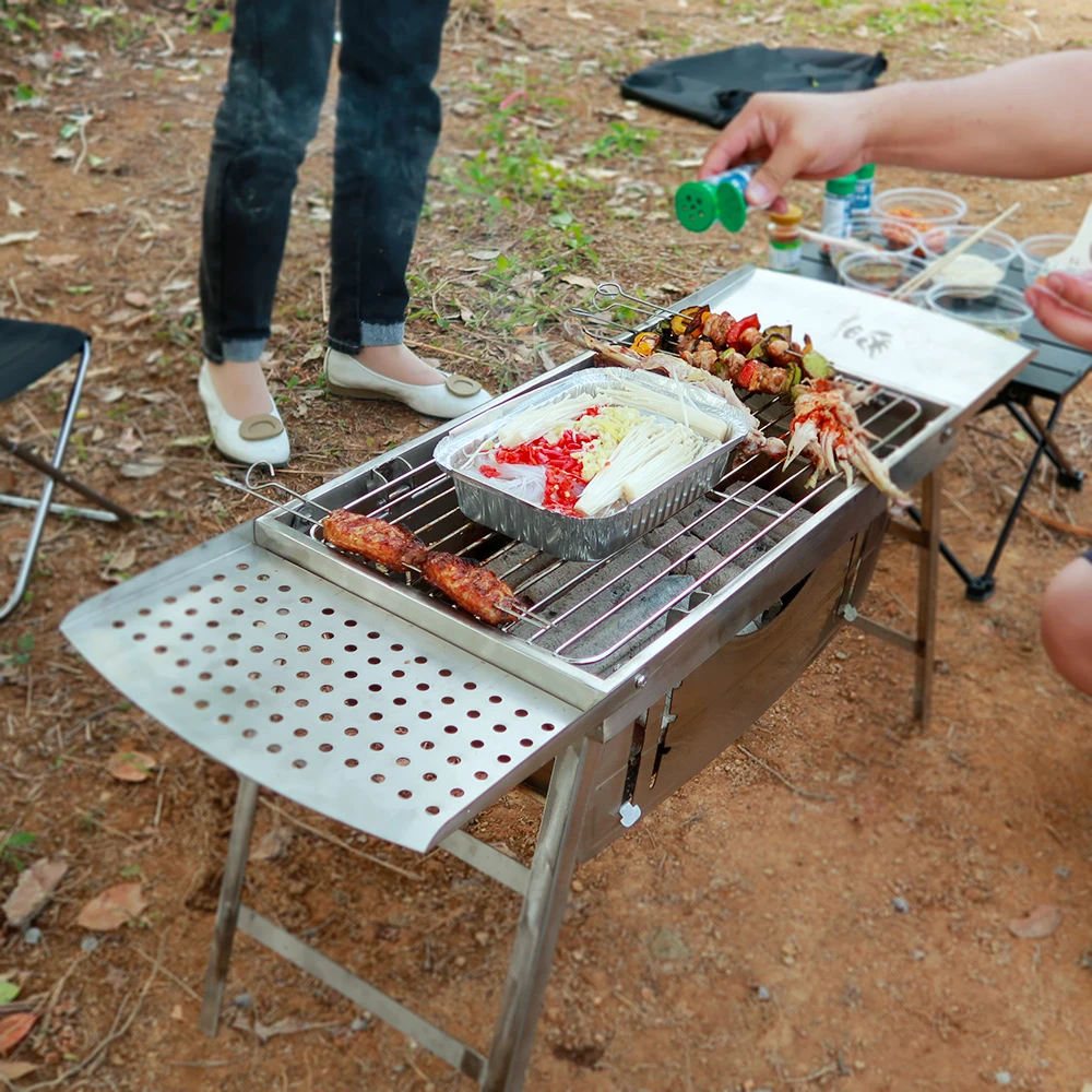 

Stainless Steel Folding Barbecue Grill For Home And Outdoor Charcoal Kebabs Portable Collapsible Barbecue with Storage Bag