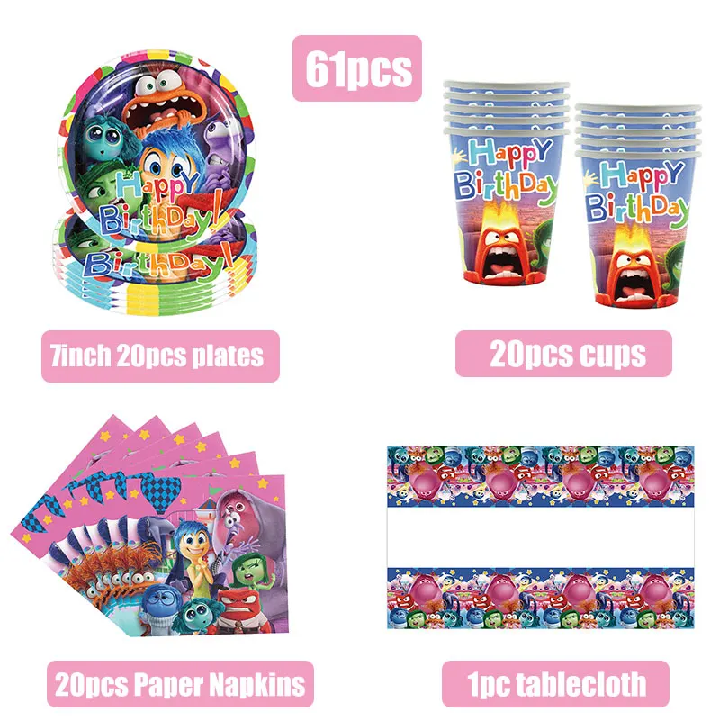 Disney Inside Out 2 Birthday Decorations Stickers Tablecloth Candy Gift Boxes Inside Out Balloons Kids Birthday Party Favors