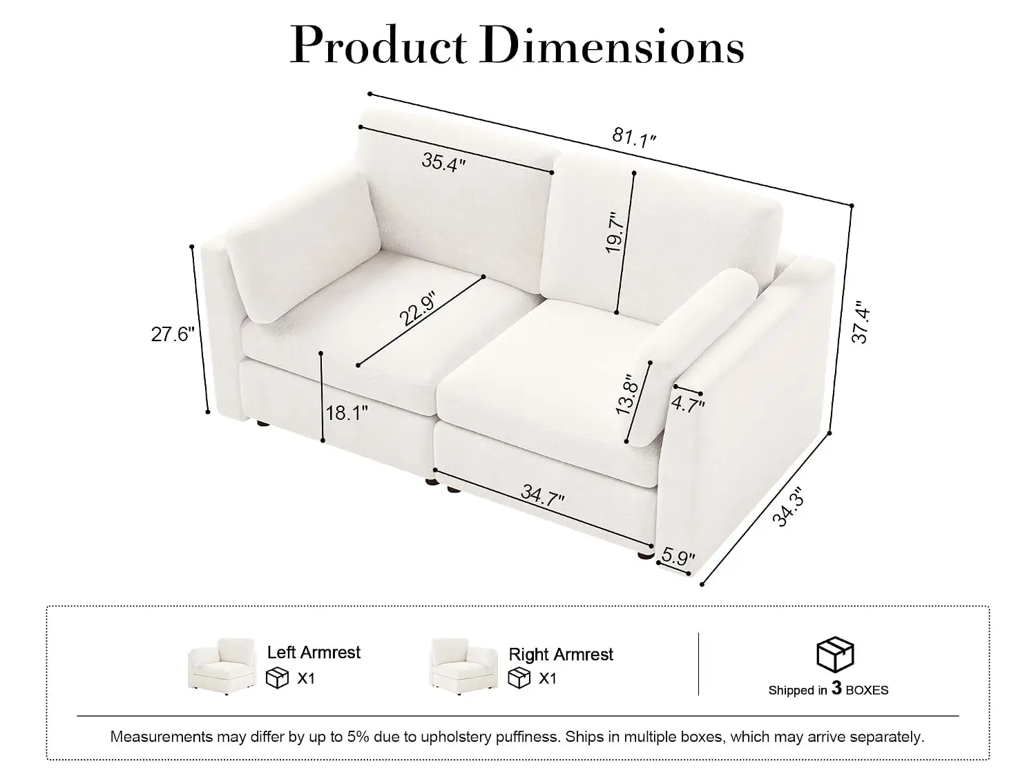 Oversized Modular Sectional Sofa, Cloud Style, White, Living Room, Customized