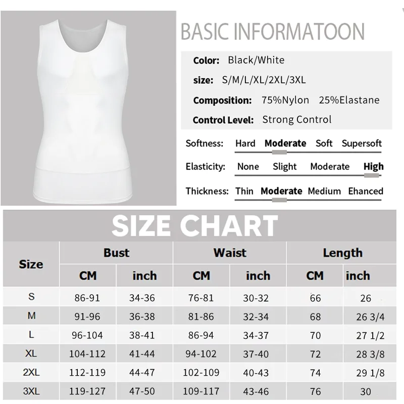 Men Compression Tank Top Slimming Shapewear Double Layer Tummy Control Breathable Mesh Bust Body Shaper High Elastic Undershirt