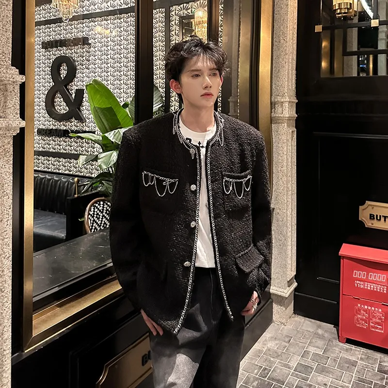 

Мужская шерстяная куртка ручной работы с металлическим декором, повседневная, на раннюю осень, простой крой, длинный рукав