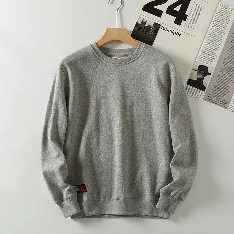 

Свободный хлопковый свитшот с круглым вырезом для мужчин, базовый однотонный спортивный повседневный свитшот в японском стиле, модная одежда для весны и осени