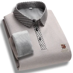 Men's Winter Sweater Fleece Pullover Polo Neck Slim Fit Elegant Luxury Brand Fake Two Pieces Knitted Sweaters