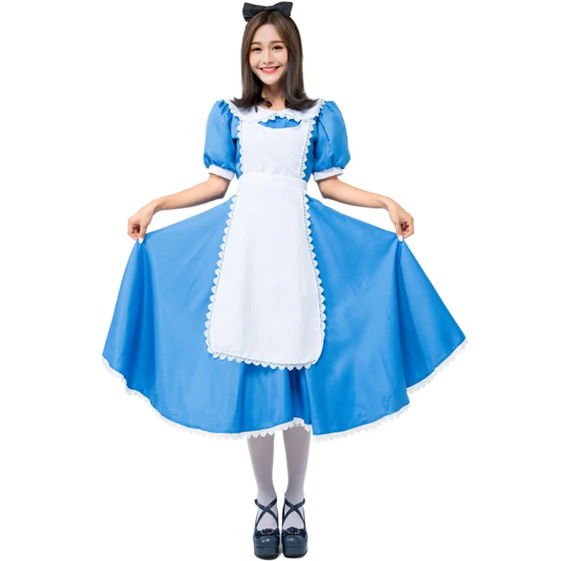 Alice Anime Cosplay Traje de sirvienta azul Disfraz de Halloween Exportación graduada en tamaño a Japón Ideal para fiestas y eventos temáticos de mujeres