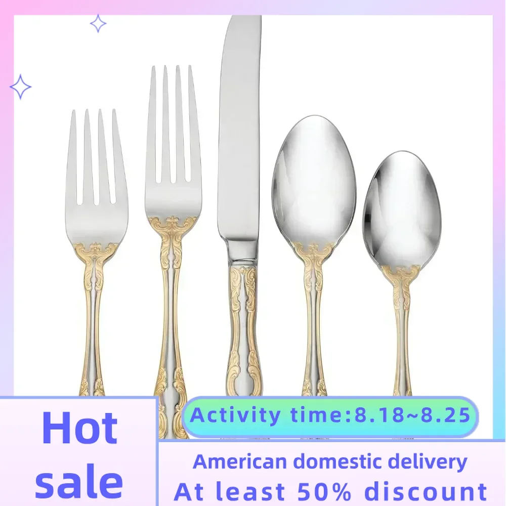 

Stainless Steel Cutlery Set 45 Piece Fine Flatware Set Dishwasher Safe French Tableware Service for 8 Spoons Fork Complete Spoon