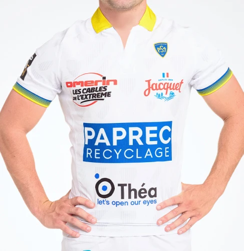 26/27 ASM Clermont Auvergne Away Rugby Jersey White Blue Yellow Trim Collar Extra LargeSleeve Fan Sport Training Top plus-size