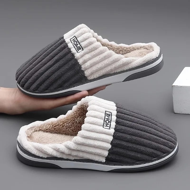 

Plus Size 48 49 Winter Home Slippers Women Warm Floor Shoes Men Thick Sole Plush Slipper Couples Non-Slip Soft Fluffy Flats