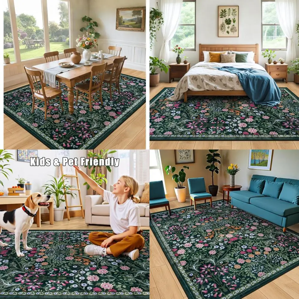 

Floral Boho Area Rugs 8x10 - Large Soft, Washable, Non-Slip, Stain Resistant for Living Room, Bedroom, Dining Room, Home Office