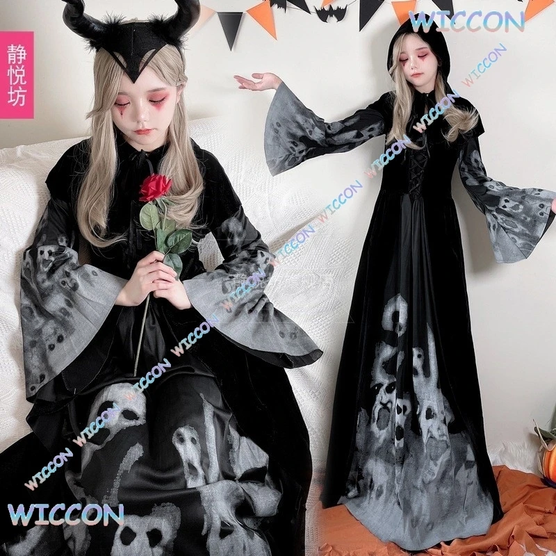 

Halloween Costume For Adults Horror Bride Zombie Vampire Witch Gothic Dark Long Dress Scary Cosplay Outfit Party Scary Makeup