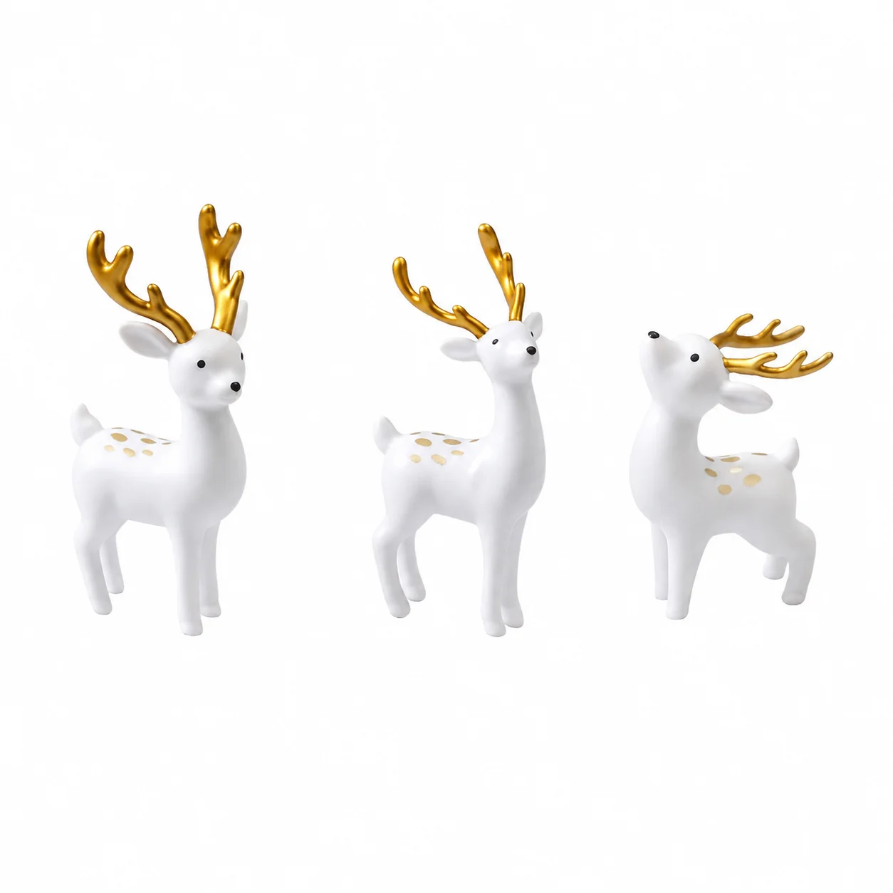 3pcs Reindeer Figurine Resin Miniature Model for Christmas Village Decor, Faux Snow Winter Landscape Home Ornament Set