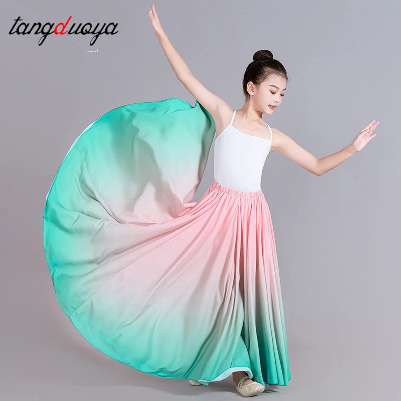 Kid Girl Half-length Skirt Ballet Belly Classical Dance Long Skirts Dancer Practice Wear Assorted Gradients Dance Skirt