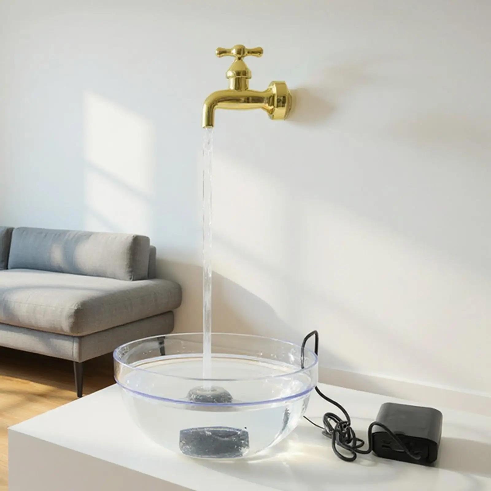 Tabletop Invisible Water Faucet Floating Fountain ABS Decorative Water Feature for Home Office Living Room