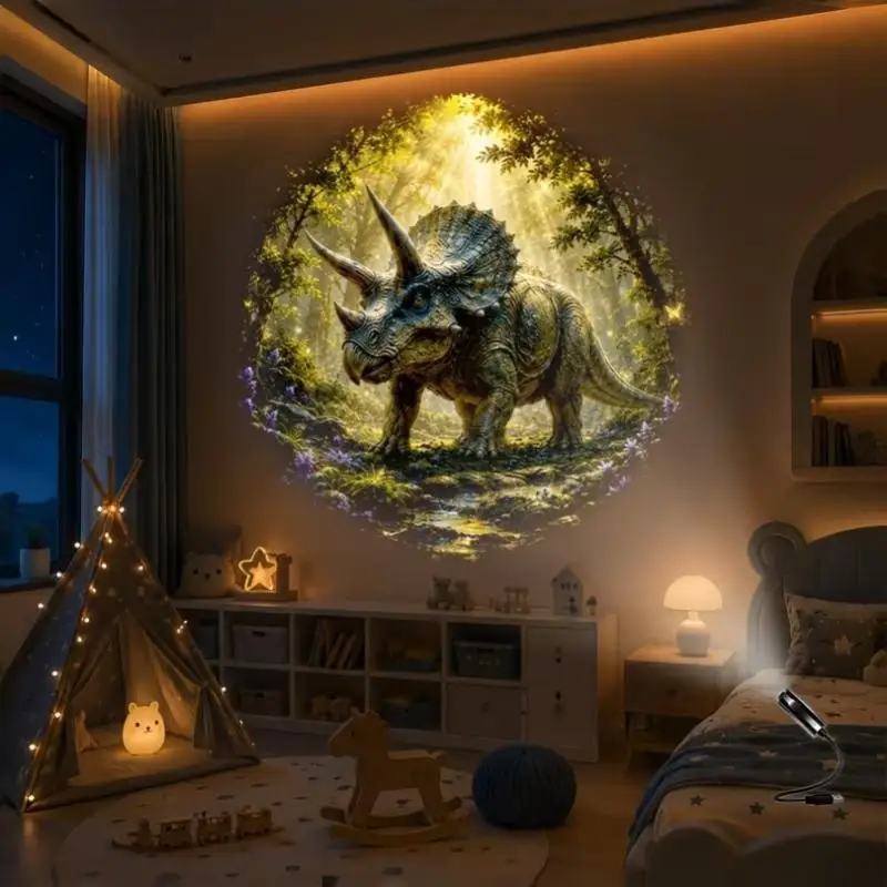 Creative Dinosaur-Themed USB Projection Light 360° Rotatable Night Light For Bedroom Ceiling Ambiance Decoration