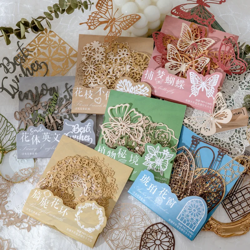 10 PCS/Pack Floating Floral Moments Series Hollow Out Cards, Plant Themed Scrapbook Paper, Creative DIY Journaling Supplies