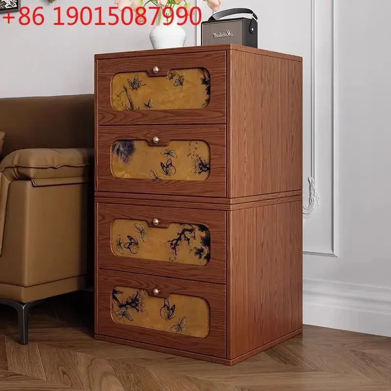 Solid wood medieval fragrant cloud yarn bucket cabinet module combination cabinet living room retro card door cabinet