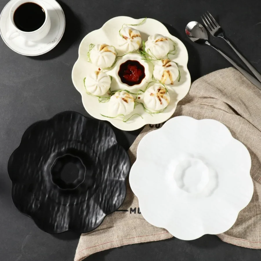 Creative Stone Dish with Vinegar Dish Dinner Plate Dim Sum Tray Restaurant Sushi Plate Material Anti Falling Decorative Plates