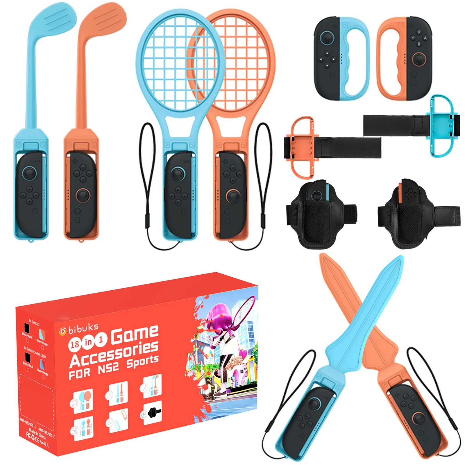 Paquete de accesorios deportivos 18 en 1 para NS Switch 2, palos de golf, raquetas de tenis, espadas, juego de correas para Joy-Con