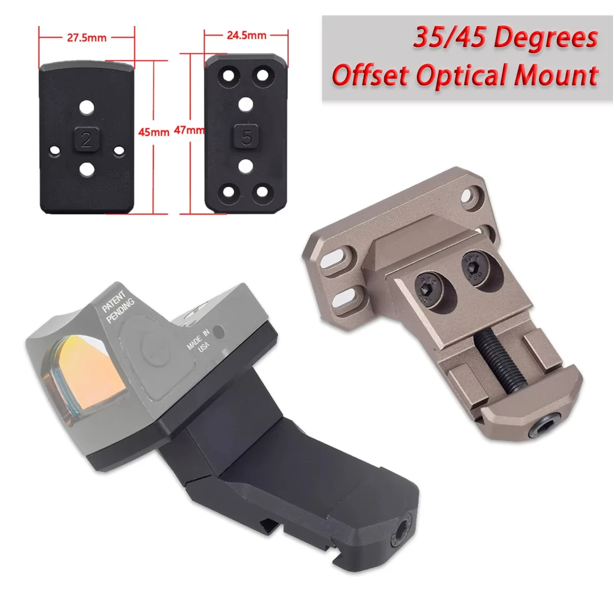 Tactical Metal 35/45 Degrees Offset Optical Mount For T01 T02 RM Install Multiple Types Of Red Dot Sight Scope Base Bracket