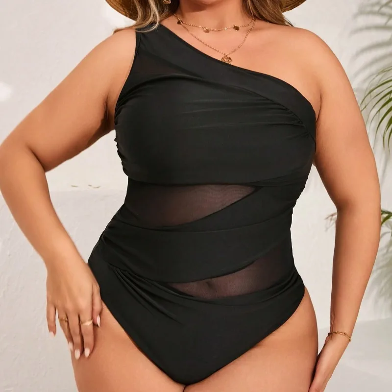 0XL - 4XL New One-shoulder Swimsuit Large Size Swimwear Plus Size Women Swimsuit Female Bikini Set Bather Bathing Suit