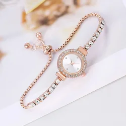 New Fashionable Colored Rhinestone Thin Strap Diamond Set Round Ladies Watch Free Adjustable Bracelet Watch Women's Quartz Watch