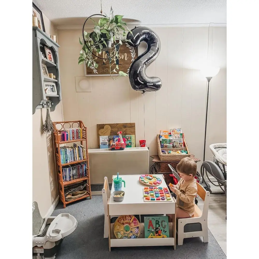 طقم مكتب خشبي للأطفال الصغار 4 في 1 مع طاولة قابلة للفصل ودرج تخزين ورف كتب للمنزل والفصول الدراسية وغرفة اللعب (طبيعي #4