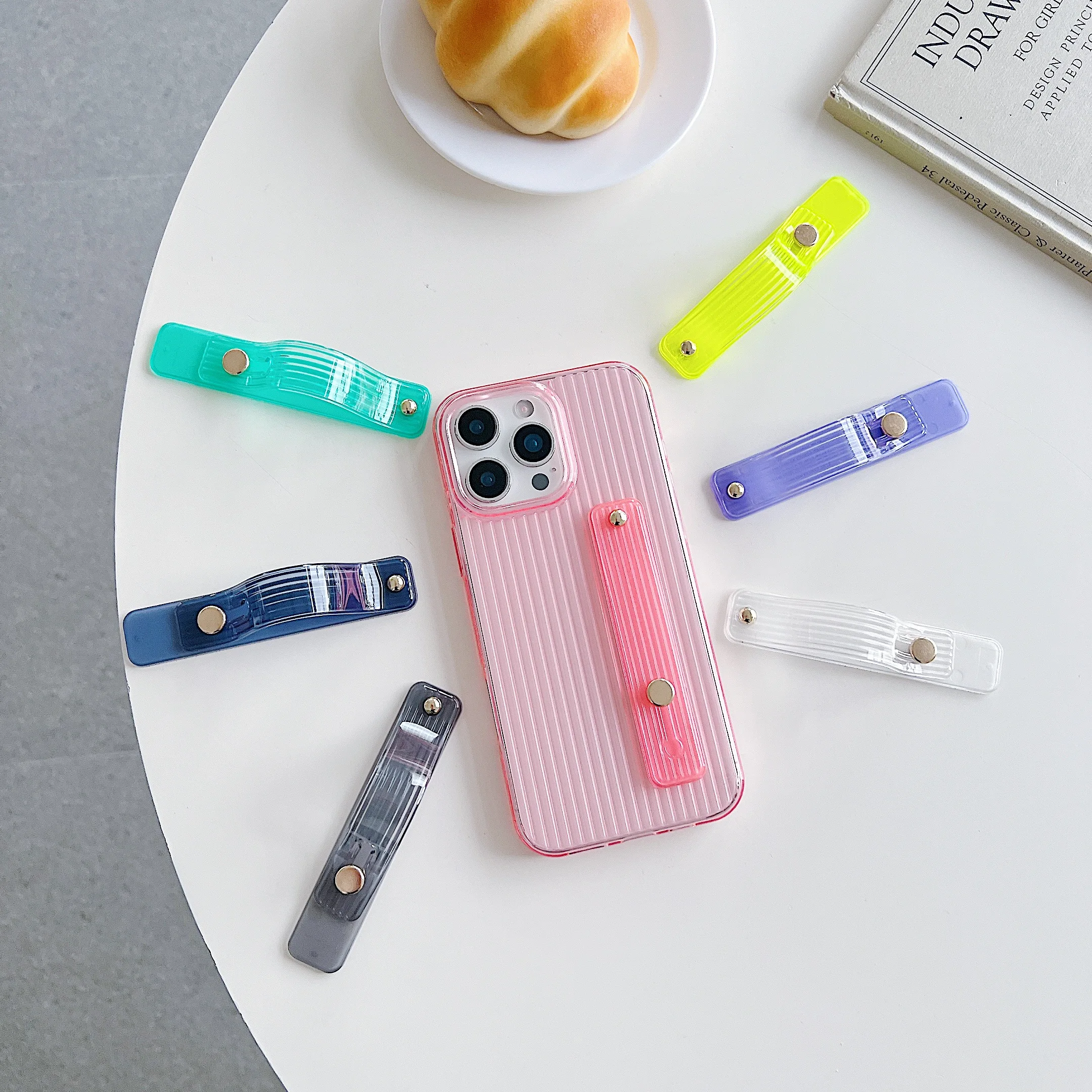 Banda para la muñeca, banda para la mano, agarre para el dedo, soporte para teléfono móvil, Push Pull, soporte Universal para enchufe de teléfono de Color liso para iPhone Xiaomi