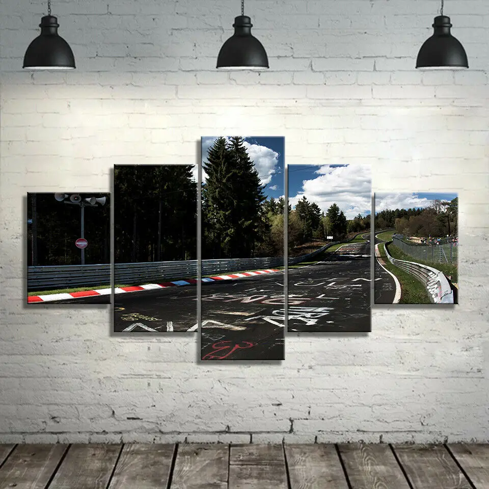 No Framed 5Pcs Nurburgring Rally Road Wall Art Canvas Posters Pictures Paintings Home Decor for Living Room Bedroom Decoration