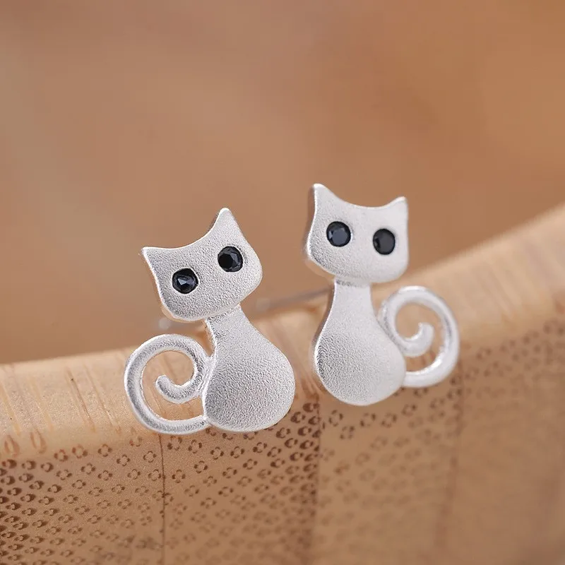 Buyee 925 Sterling Silver Small Stud Earring Cute Cat Earring for Woman Girl Fashion Party Animal Fine Jewelry Earring