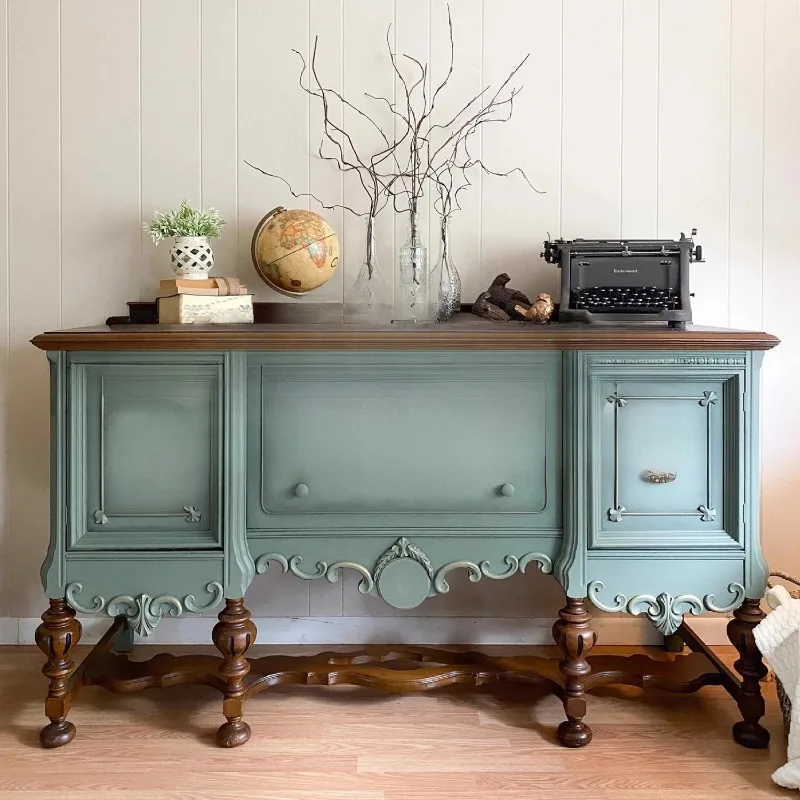 French retro contrasting color solid wood dining side cabinet integrated storage cabinet against the wall living room decorative