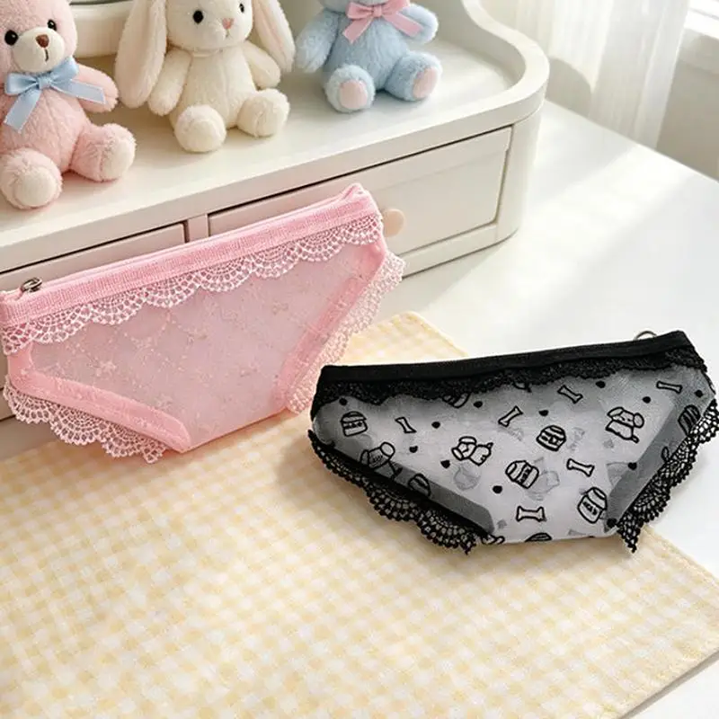 Niedliche Kosmetiktasche in Unterwäscheform, Spitzen-Netzstoff, transparenter Make-up-Aufbewahrungsbeutel, Stiftetui für den Alltag/Reisen – Detail 10