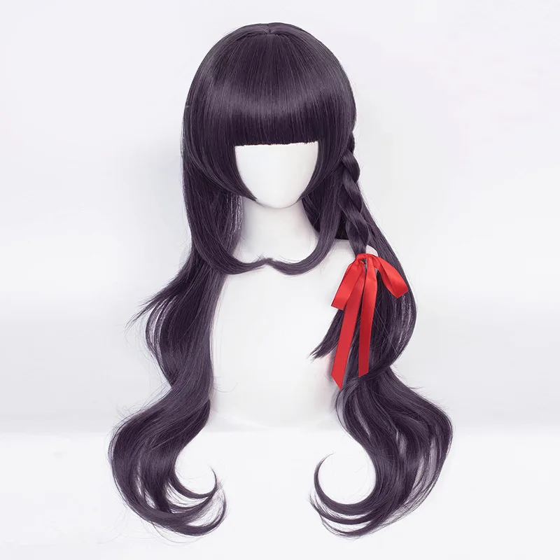 شعر مستعار اصطناعي طويل مموج أرجواني أسود للنساء ذو مظهر طبيعي من الألياف المقاومة للحرارة زي الحفلات التنكرية للارتداء اليومي #2