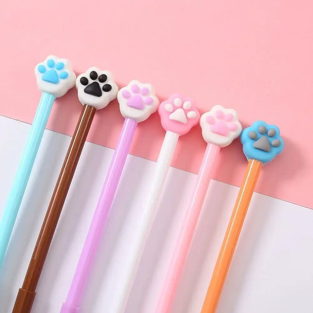 10PC 0.5mm Cute Cat Paw Style Neutral Pen Full Needle Tube Black Smooth Neutral Pen Color Mixed