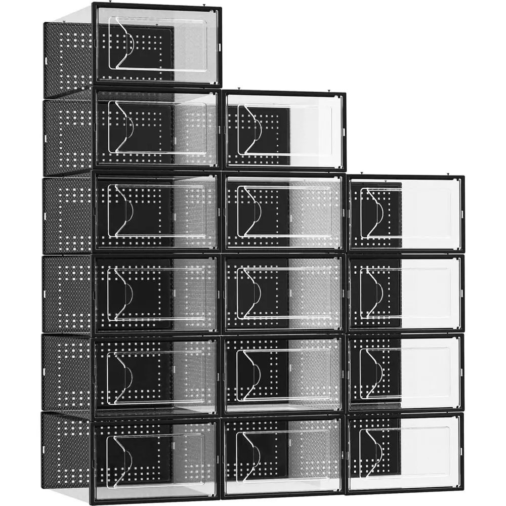 

Shoe Storage Box, 15 Pack Clear Plastic Stackable Shoe Organizer or Closet, Interlocking Design or Sneakers, oldable Shoes Conta