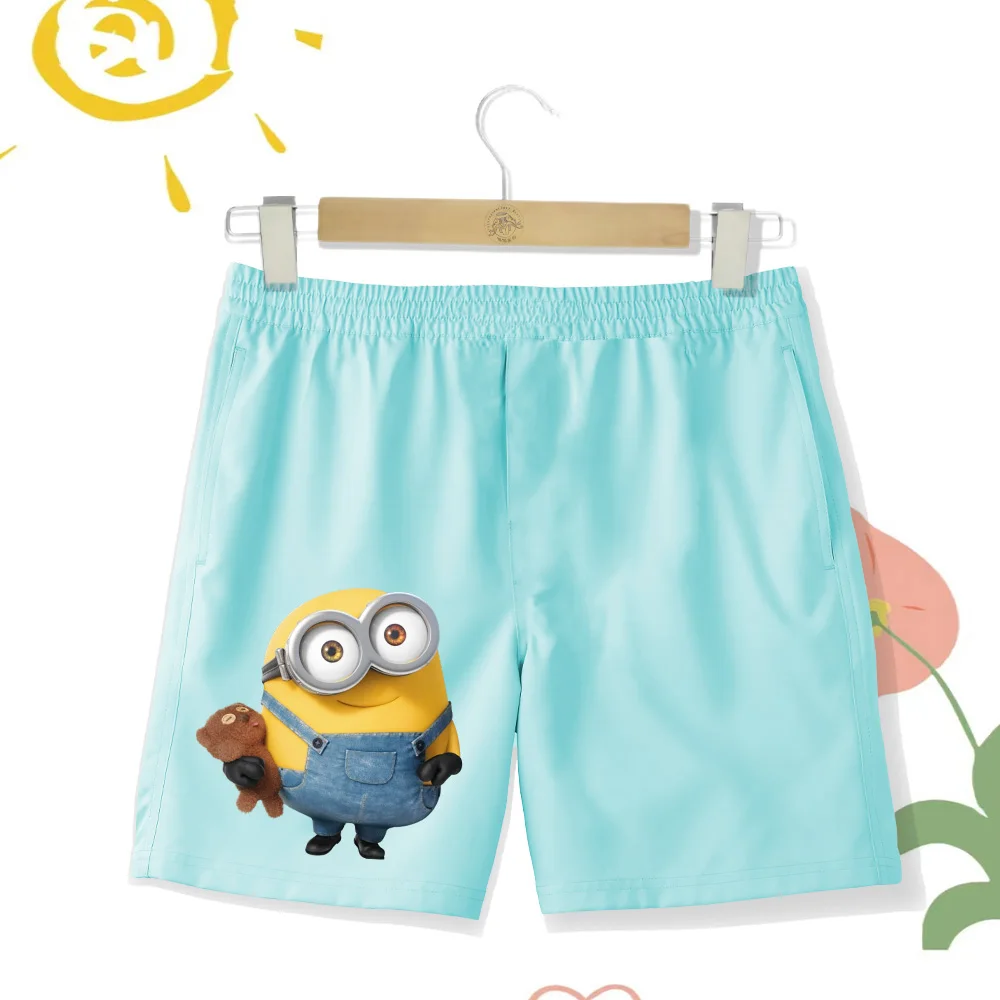 

Cartoon shorts, children's beach pants, breathable clothing, seasonal Minions print, fashionable boys and girls beach vacation