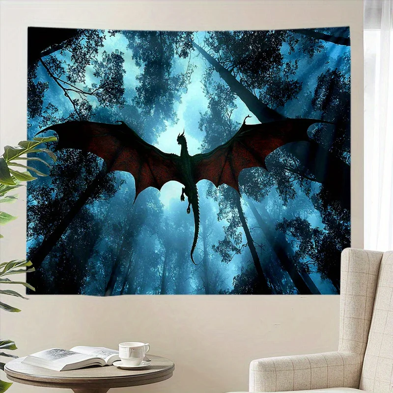 Ultra Large Dragon Forest Tapestry Wall Hanging Gothic Fantasy Art Jungle Creature Mural Decor for Living Room Bedroom Home