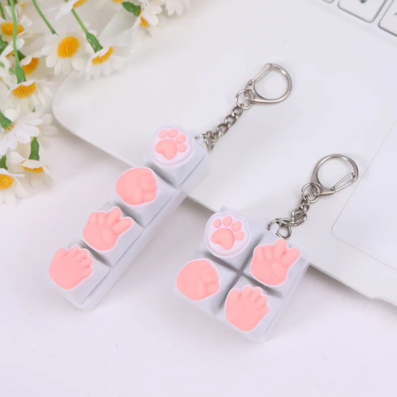 Silicone Cat Paw Keychain Stress Relief Toy with LED Light Flash Effect for Keyboard Lovers Portable Fidget Keyring Gifts