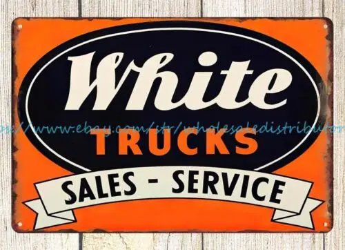 metal wall art White Trucks Sales Service metal tin sign