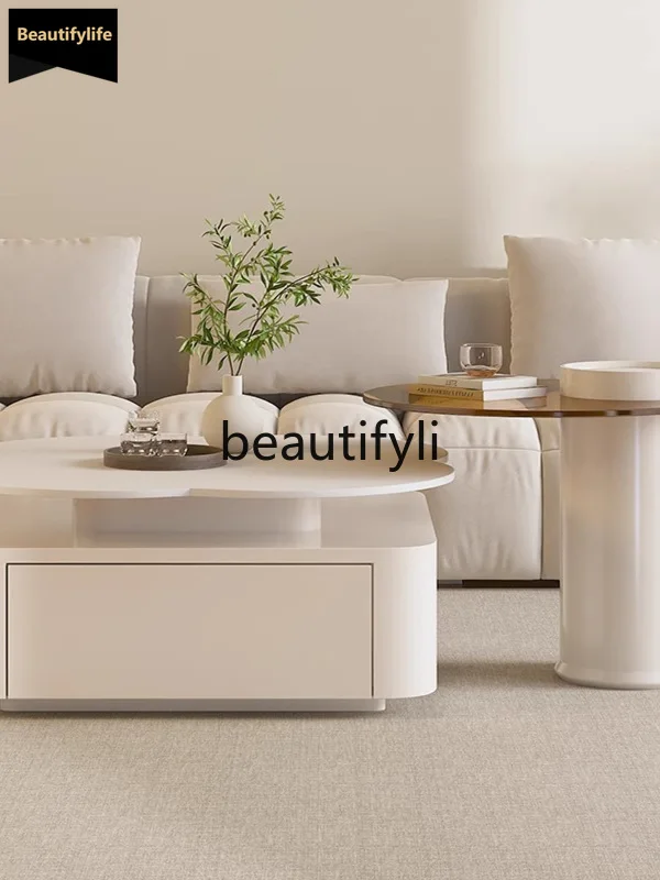 

B73 Кремовый Стиль Светлый Роскошный Современный Минималистский Гостиная Маленькая Квартира Чистый Белый Квадратный Журнальный Столик