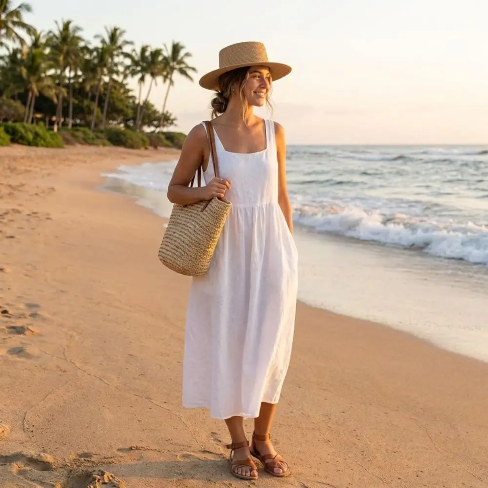 Fashionable Wide Brim Straw Hat Handwoven Straw Breathable Sunscreen Hat Flat Top Beach Sun Hat Women Summer