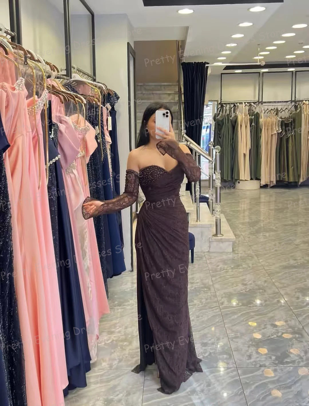 

Простые вечерние платья Русалка Женщина с длинным рукавом Пром платья Бусы Милая Пляжная вечеринка Индивидуальные модные платья Vestidos De Novia