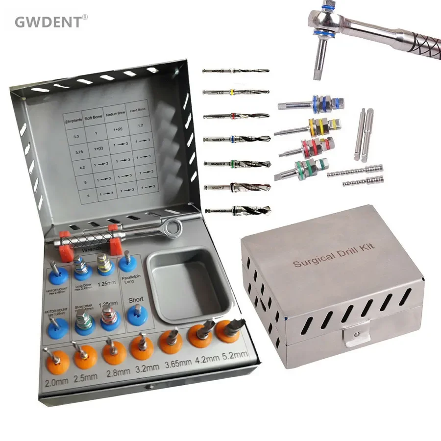 16 Pcs/set GWDENT    Dentalss Surgical Drills Kit / Drivers Ratchet  /    Dentalss Implants Surgical Instruments