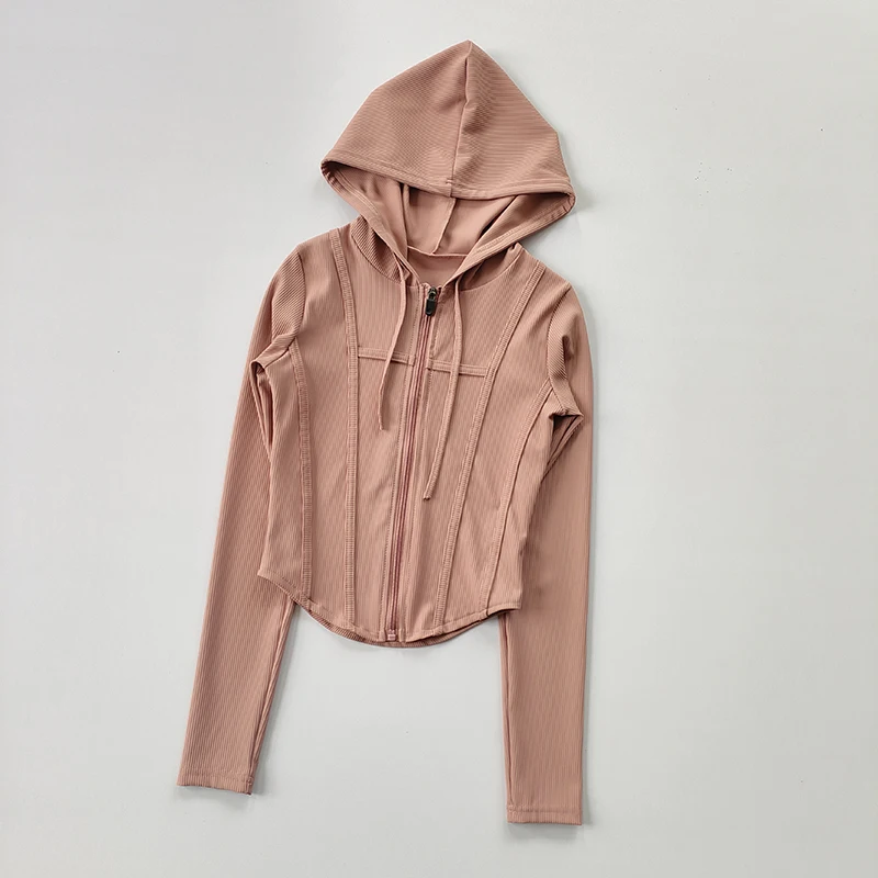 Fitnessjacke für Damen, Kapuzen-Cardigan, Herbst und Winter, eng anliegend, schnelltrocknend, Sport-Lauf-Trainings-Slim-Yoga-Kleid, Langarm – Detail 10