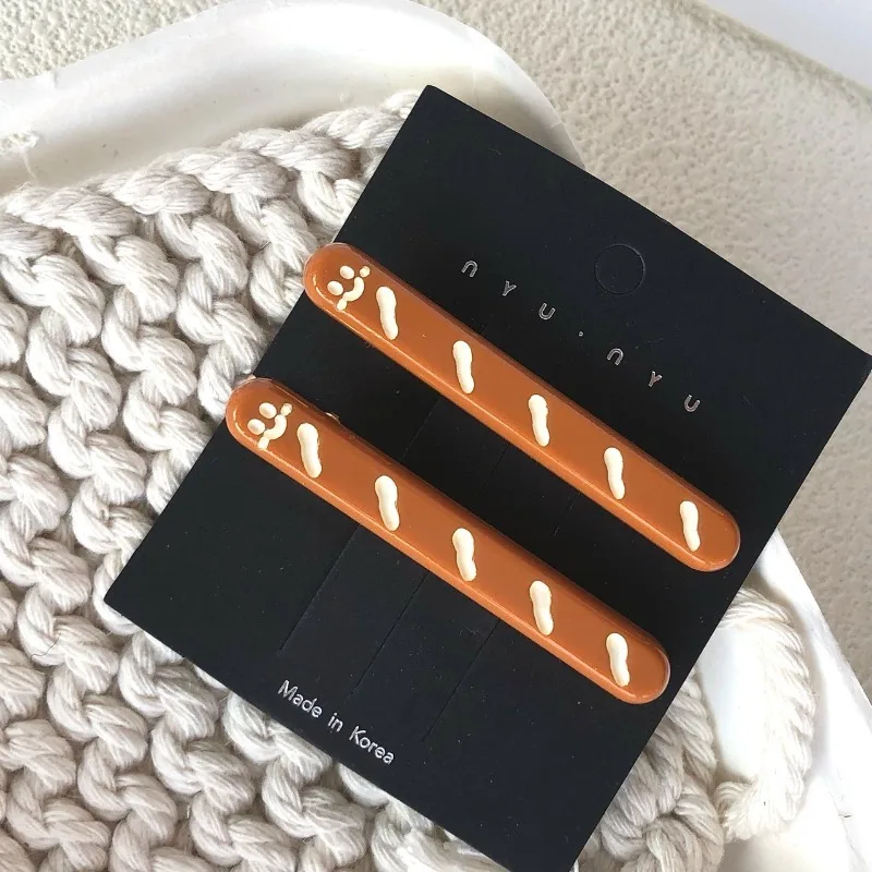 

2Pcs/Set Korean Cute Bread Baguette Hair Clip Barrette Acetate Pretzel Hairpin For Women Girls Side Bangs Clip Hair Accessories