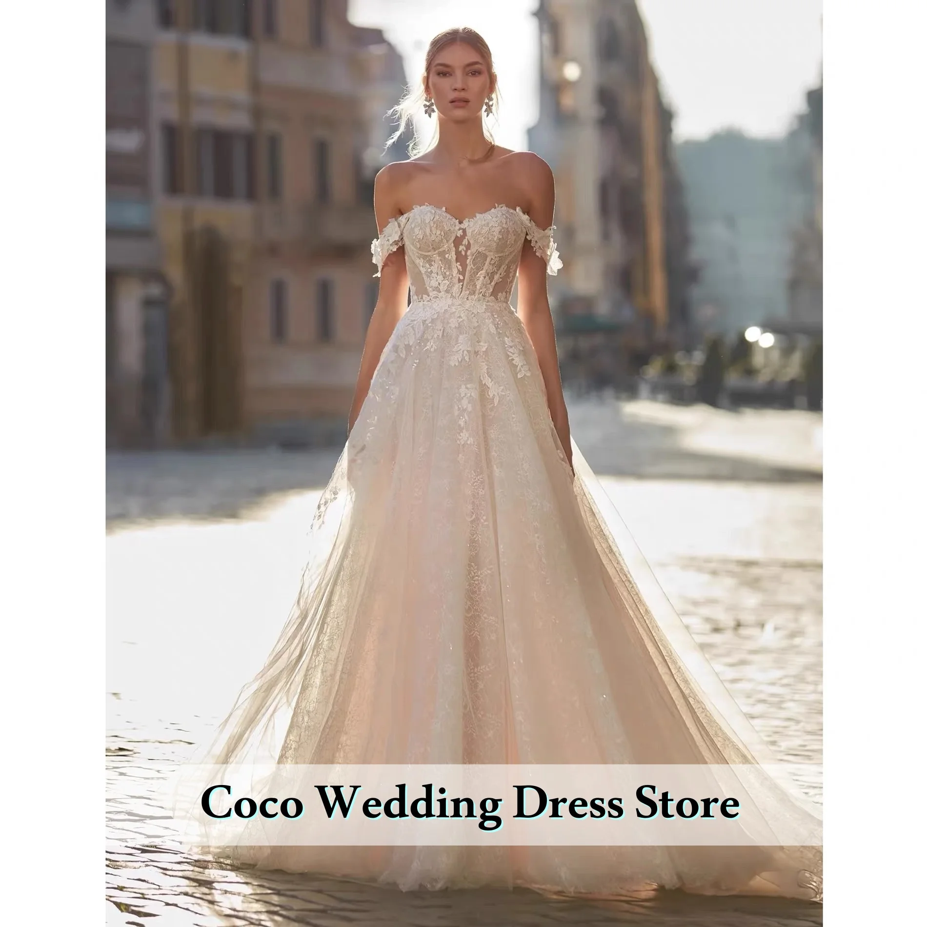 Angepasst Luxus Spitze Hochzeit Kleid Bräute Für Frauen Off Schulter Korsett Braut Kleid Boho Brautkleid Vestidos De Novia