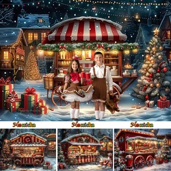 Christmas Hot Cocoa Dessert Cart Photography Background Kids Winter Birthday Party Snowy Night Xmas Tree Backdrop Gift Photozone