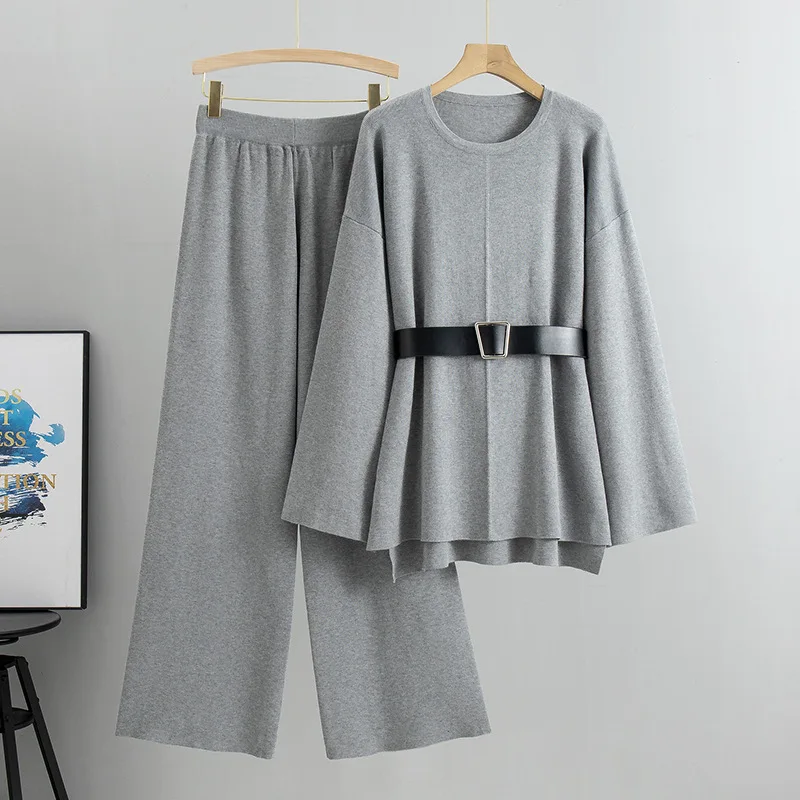 Greenora Coquette Old Money Minimalist Women Knit Sweater Wide Leg Pants 2 Piece Set Modest Fashion Chic Autumn