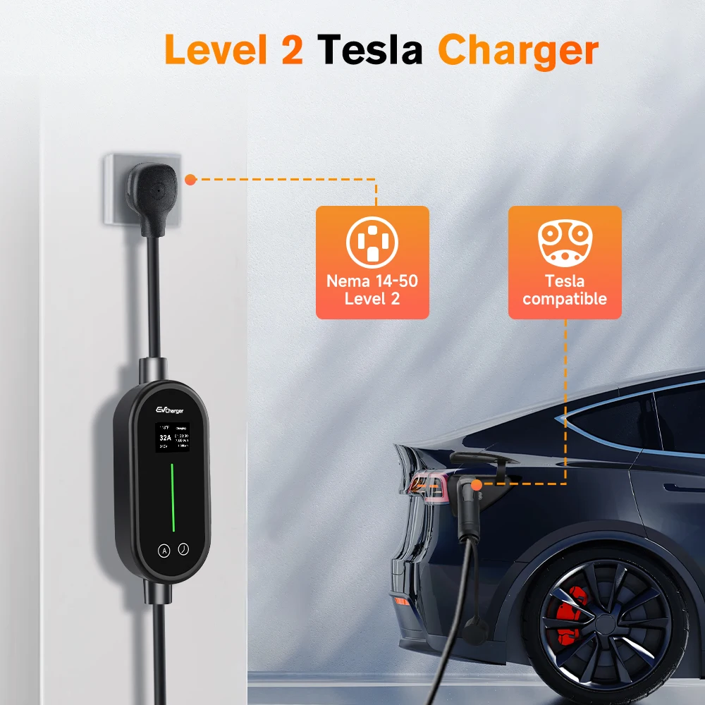 Junsun EV Charger Portable Level 1/2, 20FT Cable Electric Vehicle Charging Cable with NEMA 14-50P & 5-15P Plug, NACS Connector Compatible with Tesla Model X/Y/3/S, Adjustable Current Smart Car Charger for Home and Travel Use - view 3
