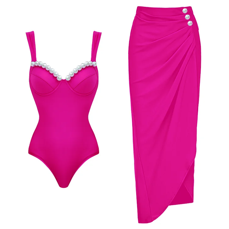 Imagem -05 - Estilingue Feminino Pérola Decor Maiô Rosa Roupa de Banho Peça Moda Praia de Férias Maiô de Luxo Biquíni Sexy Novo 2023